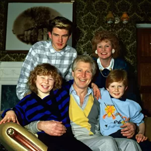 Jim Watt at home with his wife Michelle and children December 1986 L-R