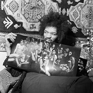 Jimi Hendrix in London flat January 1969 getting teeth into ladyland at his Mayfair flat
