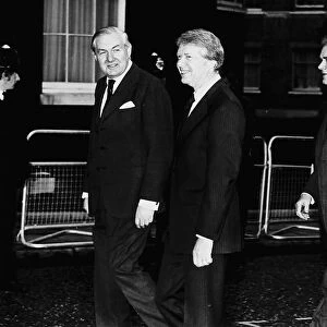 Jimmy Carter USA President outside 10 Downing Street after being greeted by British Prime