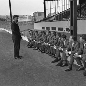Jimmy Hill chats with the players at Coventry City FCs ground, Highfield Road