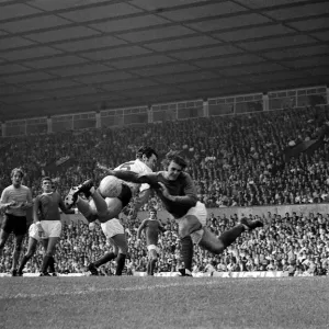 Jimmy Rimmer of Manchester United Diving for the ball Jimmy Rimmer of Manchester United Diving for the ball