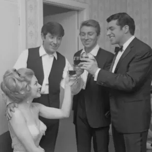 Jimmy Tarbuck, Des O'Connor and Frankie Vaughan Celebratory Drink Print 1965