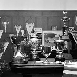 Jock Stein, Manager Celtic Football Club, pictured with trophies, June 1967