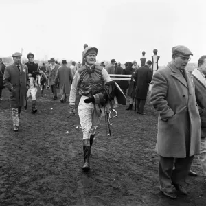 Jockey Terry Biddlecombe at Warwick Races after the second race. 12th February 1965 Jockey Terry Biddlecombe at Warwick Races after the second race. 12th February 1965