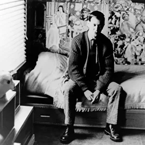 Joe Orton, playwright pictured at home, in flat, Noel Road, Islington, London