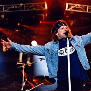 John Bon Jovi performing at the Gateshead International Stadium. 27 / 06 / 95