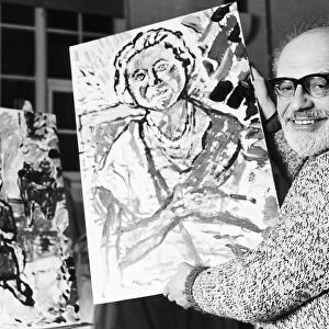 John Bratby Artist with one of his four paintings of the Queen Mother. 1978