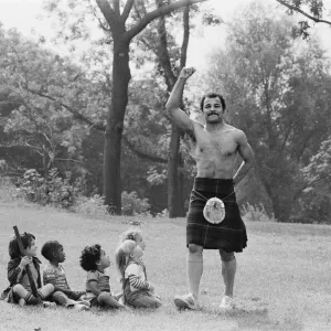 John Conteh gets the Scottish flavour on Parliament Hill Fields today watched by curious John Conteh gets the Scottish flavour on Parliament Hill Fields today watched by curious