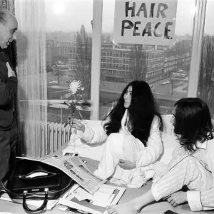 John Lennon and his wife Yoko Ono stage a bed in on their honeymoon John Lennon and his wife Yoko Ono stage a bed in on their honeymoon