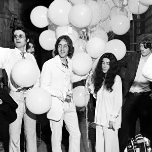 John Lennon with Yoko Ono at the unveiling of his painting at the Robert Fraser Gallery