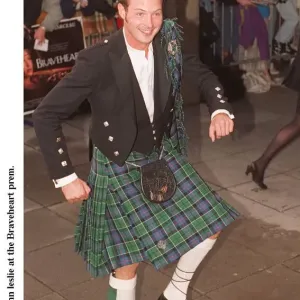John Leslie at the premiere of the film Braveheart wearing tartan kilt Highland dress