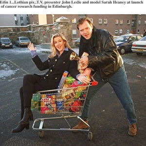 John Leslie TV Presenter and model Sarah Heaney in a shopping trolley car park