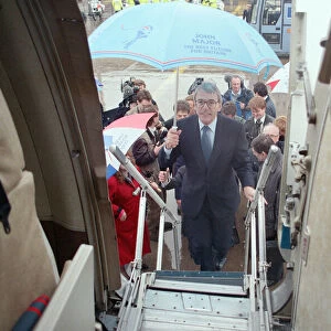 John Major during the general election campaign, pictured getting on an aeroplane