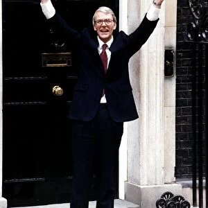 John Major Prime Minister celebrating victory outside 10 Downing Street 1992