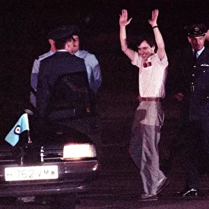 John McCarthy arrives back in Britain at RAF Lyneham. McCarthy had been held hostage for