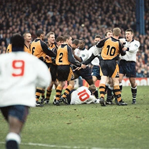 John McGinlay Bolton Wanderers is floored after a 22 man fight broke out during match