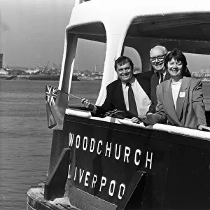 John Prescott, Jimmy Knapp and Joan Wally on board the Woodchurch Ferry