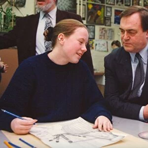 John Prescott visits Blakelaw Comprehensive school in Newcastle chatting to pupil Sara