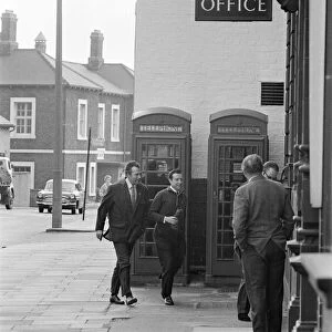 John Stonehouse Postmaster General and MP for West Bromwich outside post office in at