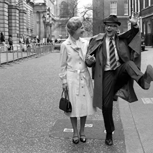 John Wells with Angela Thorne in "Anyone for Denis"standing in Downing street