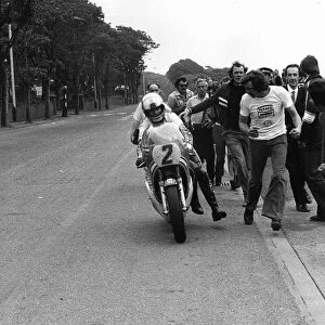 John Williams runs out of fuel on the last mile in the 1976 TT 500cc Race He then had to