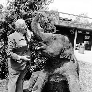 Johnny Morris TV Presenter of Animal Programmes with Layang the Elephant at an Animal