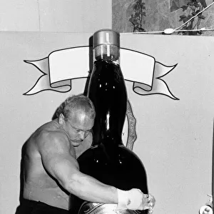 Jon Pal Sigmarrson with Worlds biggest whisky bottle 1987