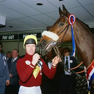 Jonjo O Neill jockey April 1981 with Red Rum opening a Glasgow bookmakers O / S