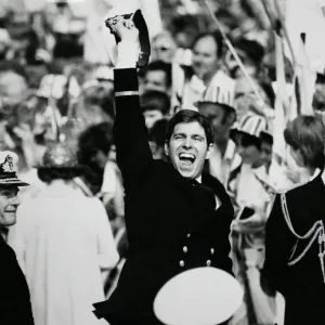 Jubilant Prince Andrew ashore with proud father Prince Philip after the carrier HMS Jubilant Prince Andrew ashore with proud father Prince Philip after the carrier HMS