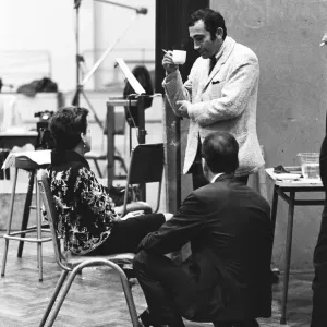 Judy Garland with Lionel Bart at the EMI studios in St Johns Wood recording Maggie May Judy Garland with Lionel Bart at the EMI studios in St Johns Wood recording Maggie May