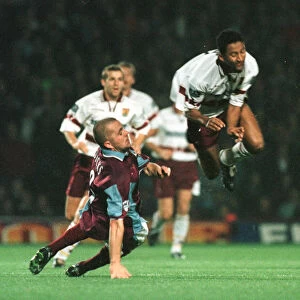Julian Dicks football player for West Ham United Sept 1998 gets a yellow card on his