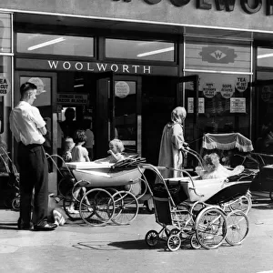 Just a few of Kirkbys thousands of prams and pushchairs, outside Woolworth