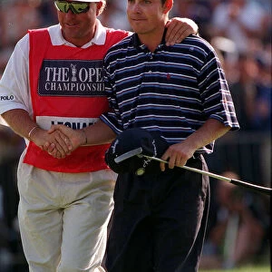 Justin Leonard Wins the 126th Royal Troon golf Open July 1997 shakes hands with his