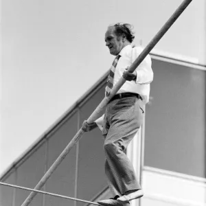 Karl Wallenda, Tightrope Walker, above BBC Television Centre, White City, London