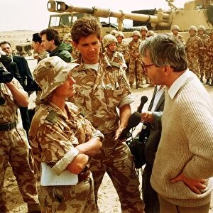 Kate Adie Television Reporter speaking to John Major at the battlefront during the Gulf