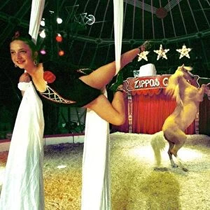 Katy Baldock Circus Performer 1999 training practise sessions in Big Top Tent in