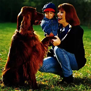 Kay Burley TV Presenter with her son Alexander and pet dog Irish Setter Fred