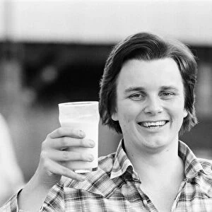Keith Deller, the world champion darts player, with his pint of milk. 9th January 1983