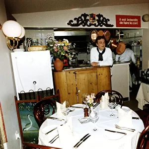 Keith Floyd TV chef cook and presenter stands in the kitchens of The Maltsters Arms near