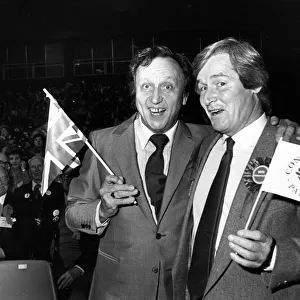 Ken Dodd and William Roache at a Conservative party rally. 6th June 1987