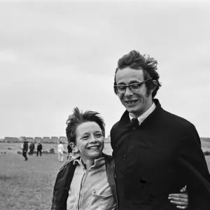 Ken Loach, (film director) on the school football playing field