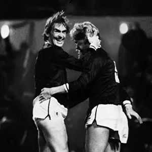 Kenny Dalglish and Mo Johnston celebrate goal 1984 Scotland v Spain at Hampden
