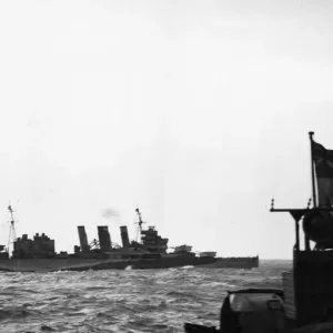 The Kent class cruiser of the Royal Navy HMS Cumberland at sea during the Second World The Kent class cruiser of the Royal Navy HMS Cumberland at sea during the Second World