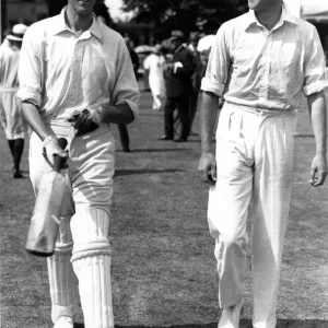 Kent v Middlesex at Canterbury. Frank Woolley of Kent on the left walks out to bat