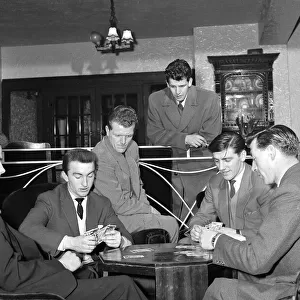 Kevin Lewis, Derek Pace and Willie Hamilton 1959 playing cards, other 3 men are unknown