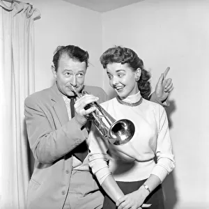 Kim Pearson seen here with jazz trumpet player Humphrey Lyttleton. 1956 A518-005