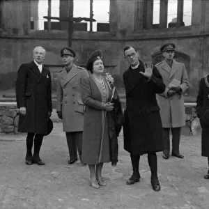 King George VI and Queen Elizabeth inspecting the ruins of Coventry Cathedral