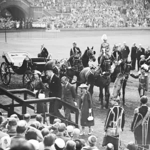 King Gustaf VI of Sweden and Queen Elizabeth II at 1956 Equestrian Olympics Print