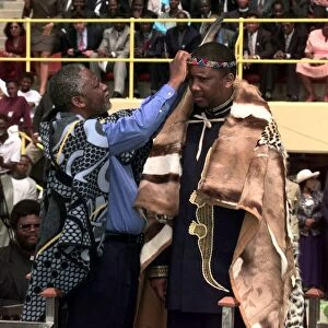 King of Lesotho is crowned at his Coronation. Prince Charles who is visiting Africa was