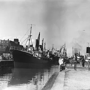 The Kingston Almadine (H104) seen here tied up in St Andrews Dock, Hull. 21st April 1954